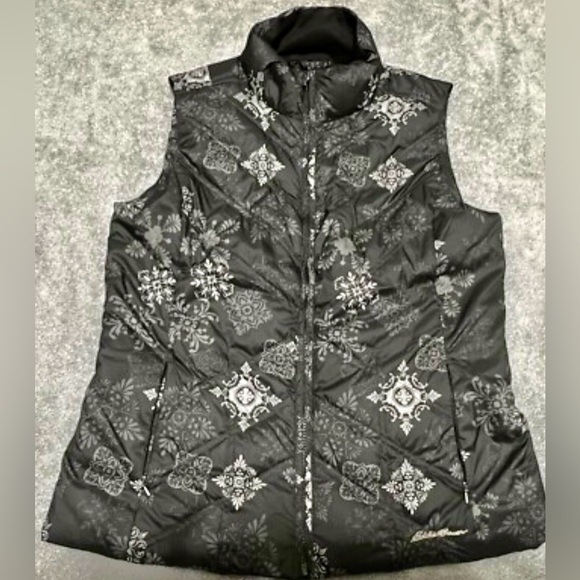 Eddie Bauer Jackets & Blazers - Eddie Bauer Women's Charcoal Floral Premium Goose Down Puffer Vest